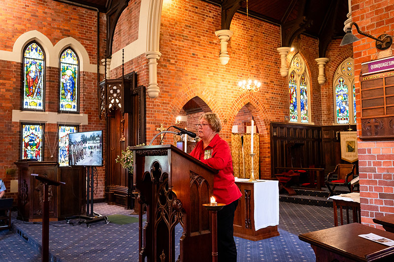 Defence Service Nurses Sub Branch member Ann Martin speaking on the history of the Bangka Island Massacre
