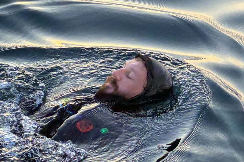 Ash swimming the English Channel on his back