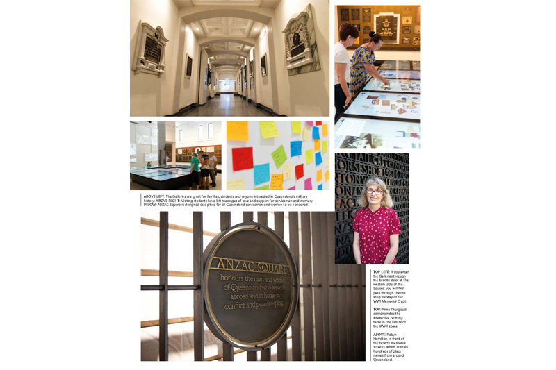 Photos from the newly re-opened ANZAC Square Memorial Galleries from Edition 4, 2019 of Queensland RSL News, page 85. 