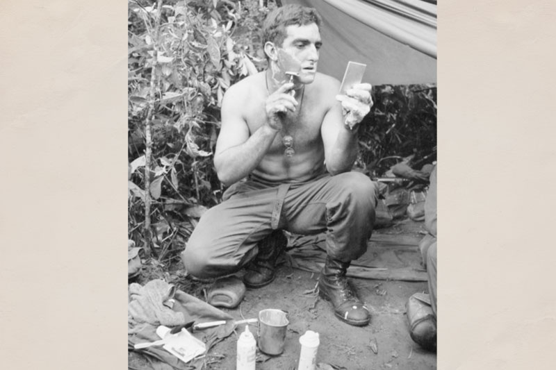 Phuoc Tuy Province - LCPL Brian Dunlop - A Coy 5RAR - has a shave after a night patrolling in the jungle. 