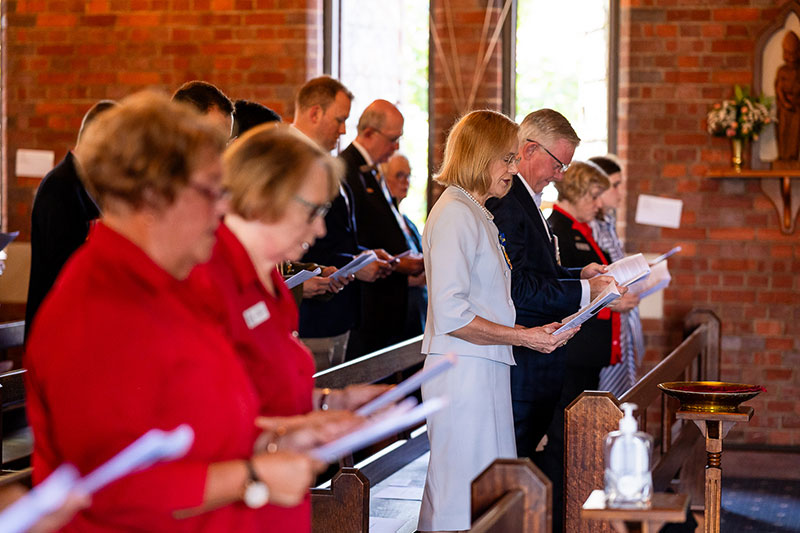 Her Excellency the Honourable Dr Jeannette Young AC PSM and RSL Queensland State President Major General Stephen Day DSC AM during the service