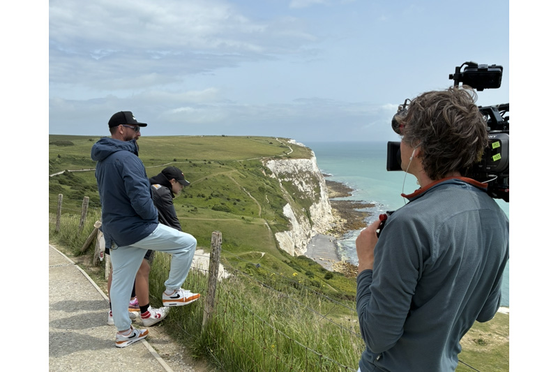 Ashley and family above the white cliffs of Dover, where he started his swim. A documentary about the swim - Against the Tide - is being produced
