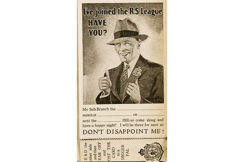 A detachable card that members were encouraged to mail to a returned mate. The Queensland Digger, 1 April 1935.