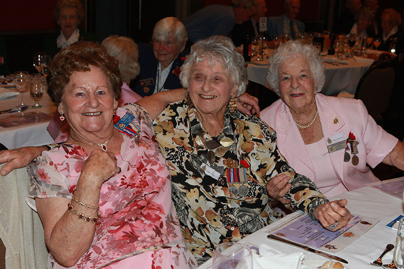 Betty Robinson (right) with fellow Women's Australian Auxiliary Air Force (WAAAF) veterans Joy Sivertsen and Nancy Head 