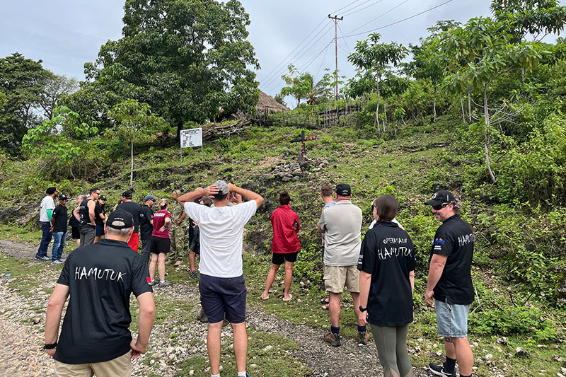 Australian and New Zealand veterans with Timor Awakening at the site of New Zealand Army (1RNZR) WO2 Tony Walser' death