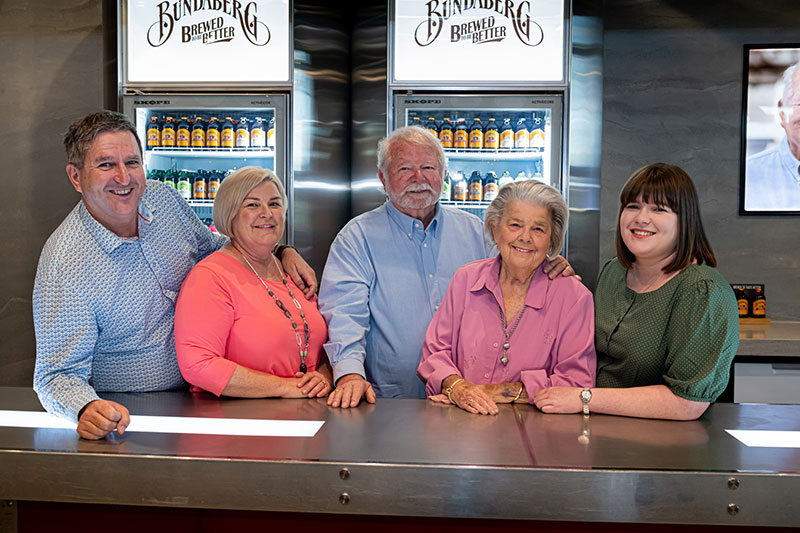 Bundaberg Brewed Drinks CEO John McLean, Rae-Lee Fleming, Cliff Fleming, Lee Fleming and Bronte McLean