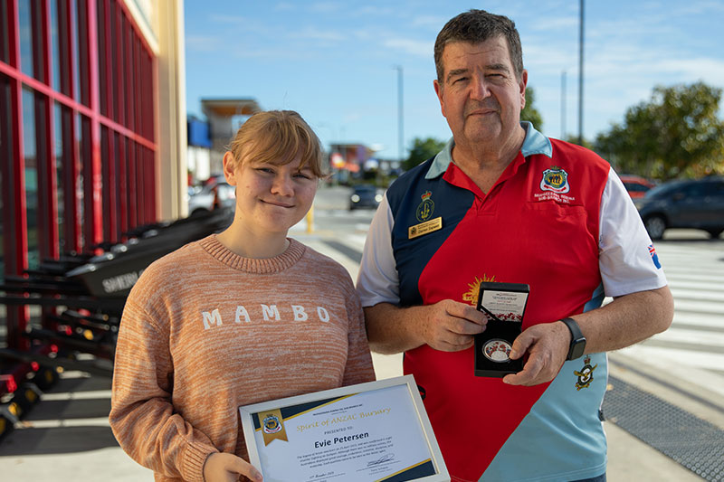 Bursary recipient Evelyn Petersen with Mudgeeraba-Robina RSL Sub Branch President Darren Sapwell