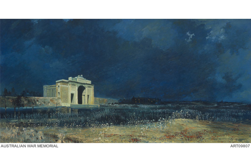 Will Longstaff (1927). Menin Gate at Midnight. Oil on Canvas. AWM ART09807. The artist donated 400 signed colour copies of his painting to the RSSILA. These were sold for £10/10/- each and the funds were divided among RSL State Branches.