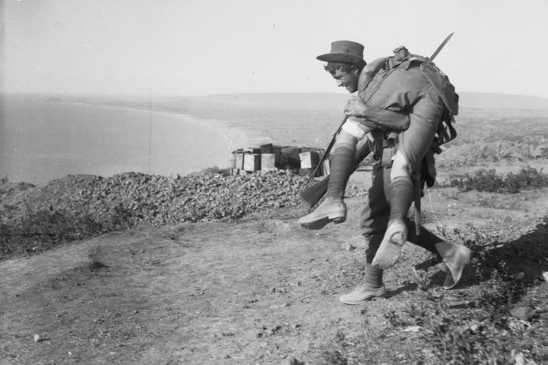 ANZAC Spirit - Australian soldier carrying a wounded comrade