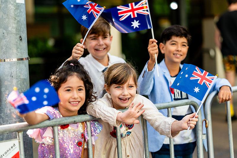Flag waves at the Brisbane ANZAC Day march